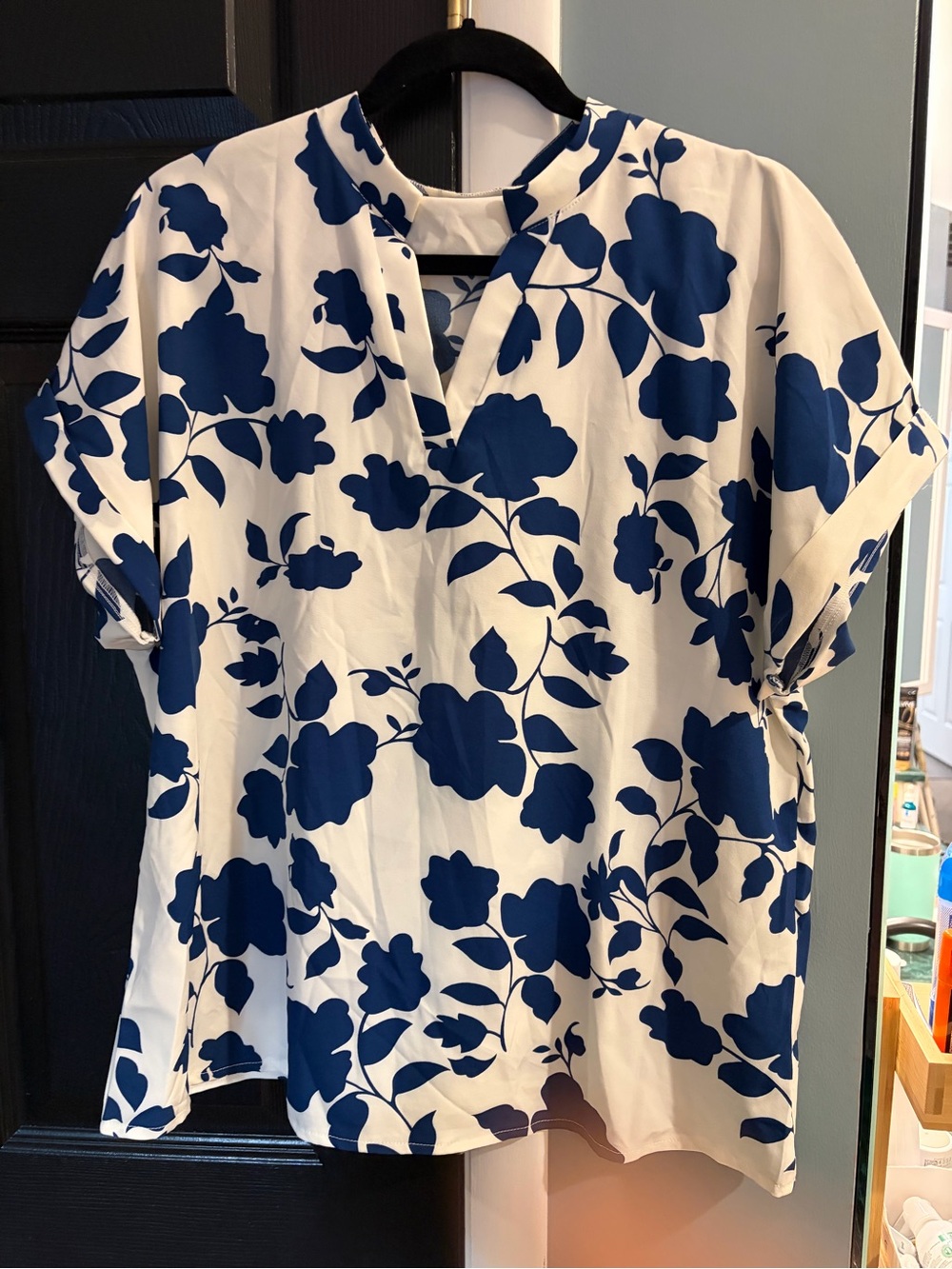 SHEIN White Top with Blue Floral Print